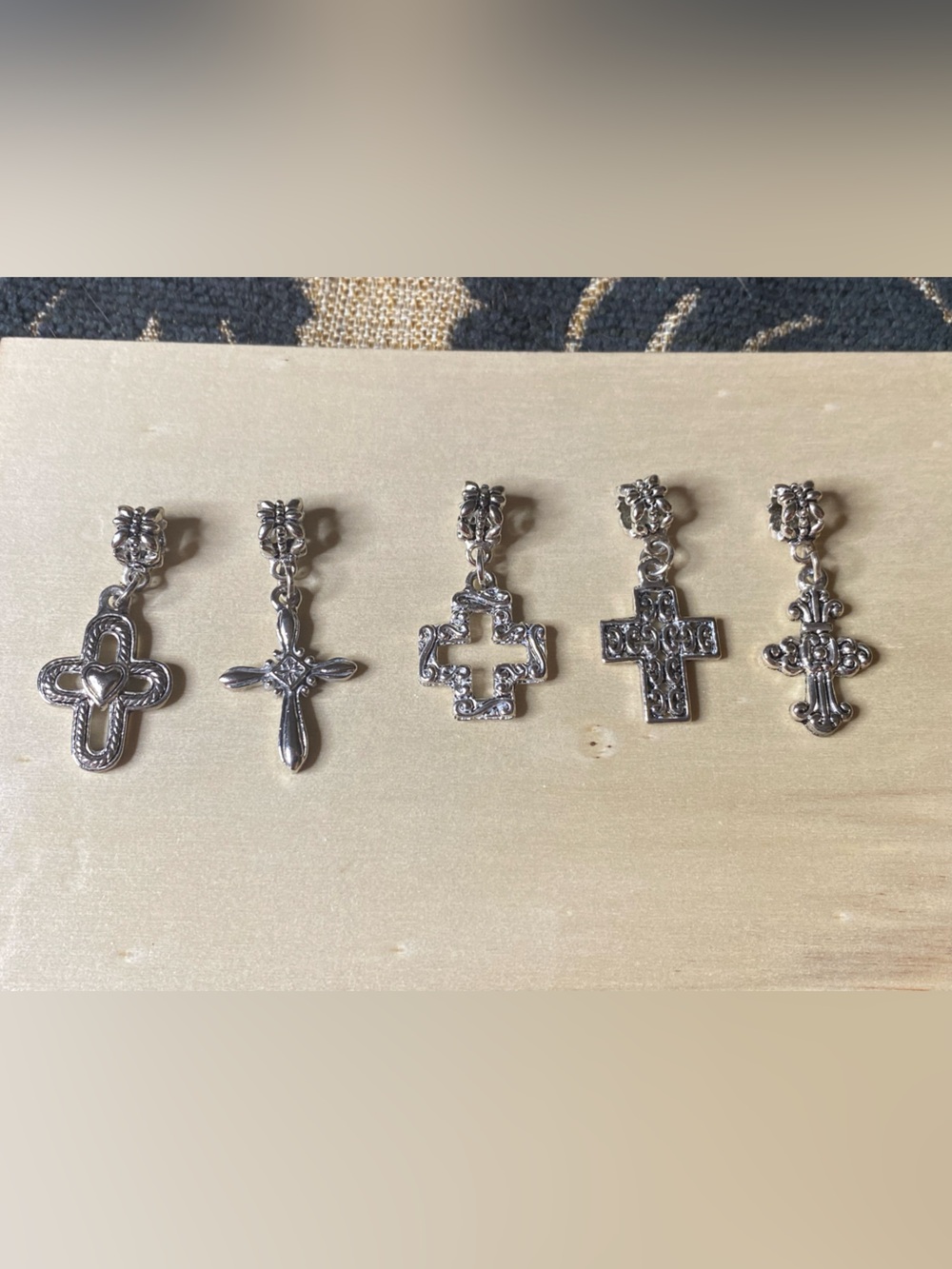 Silver Cross Charm Set - 5 Dangling Charms